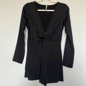 Cocktail V Neck Long Sleeve Fit and Flare Mini Dress | Black | Size: S | Women